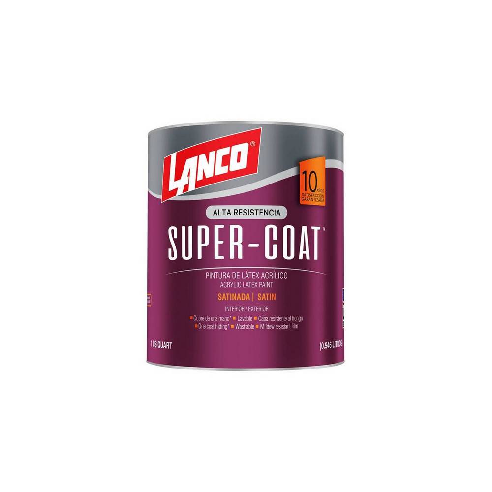 Pintura látex blanco satín super-coat 0.946 l (qto)
