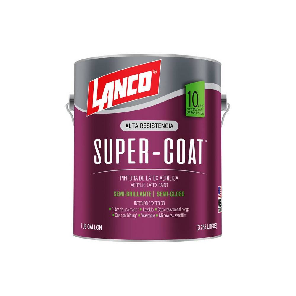 Pintura látex color blanco semi brillante super-coat 3.78 l (gal)