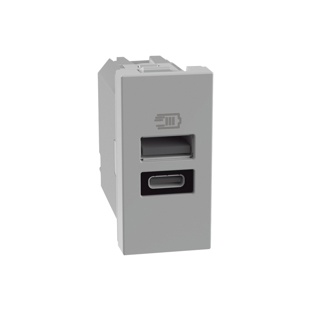 Toma doble usb y tipo c gris