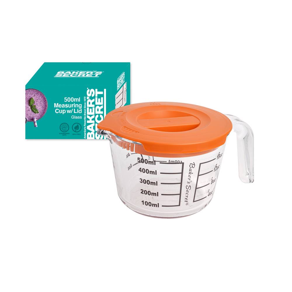 Taza medidora 500 ml vidrio con tapa de plastico