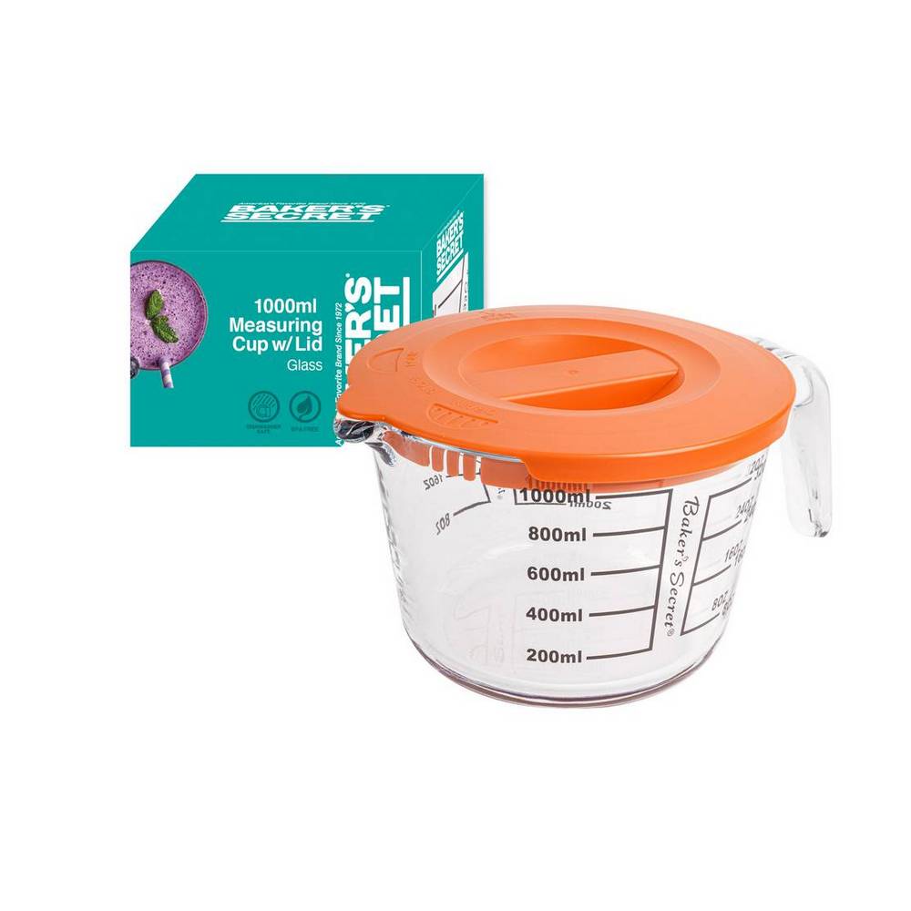 Taza medidora 1000 ml vidrio con tapa de plastico