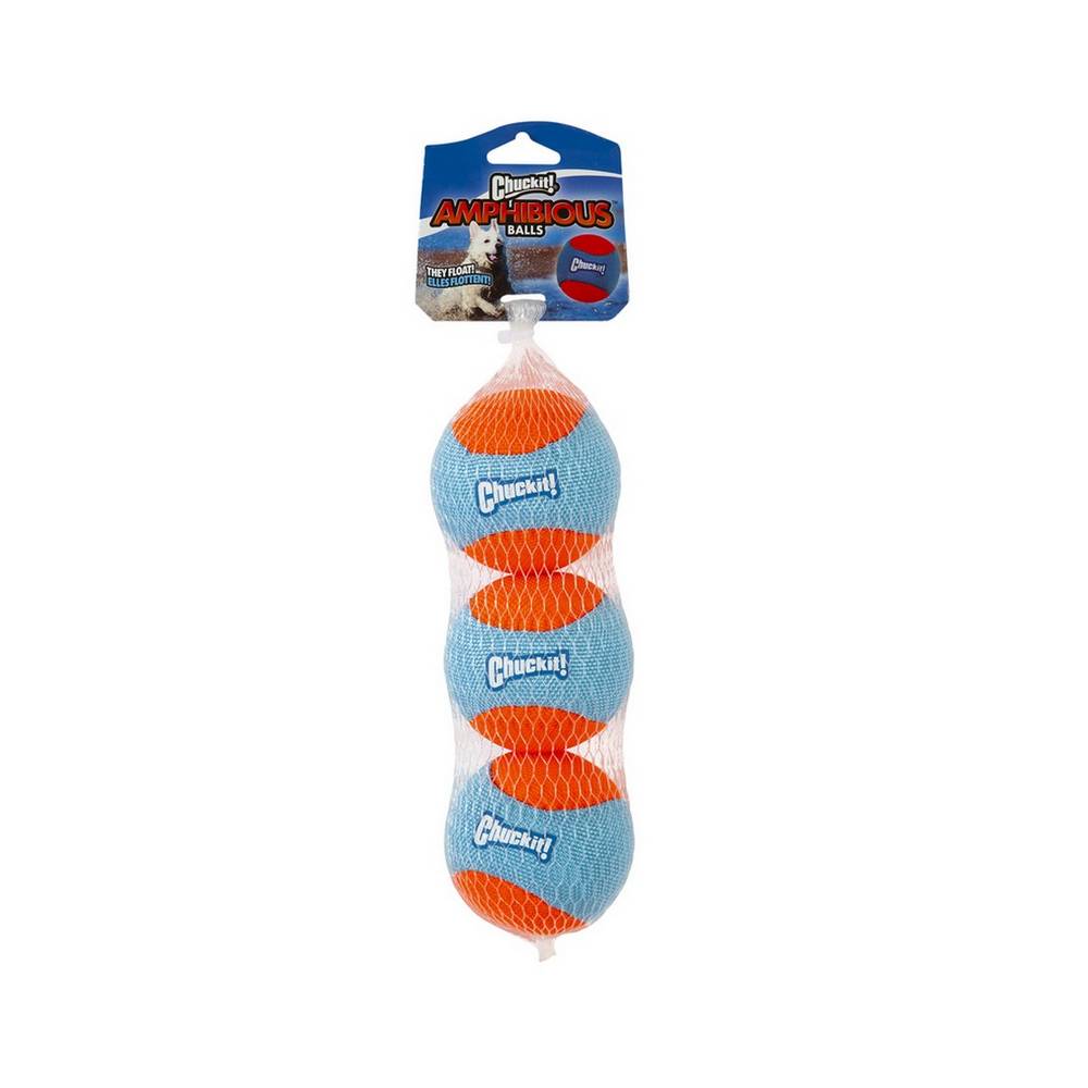 Juguete para perro pelota celeste/naranja mediana set de 3 piezas.