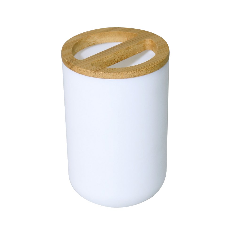 Porta cepillo de dientes blanco con bambu