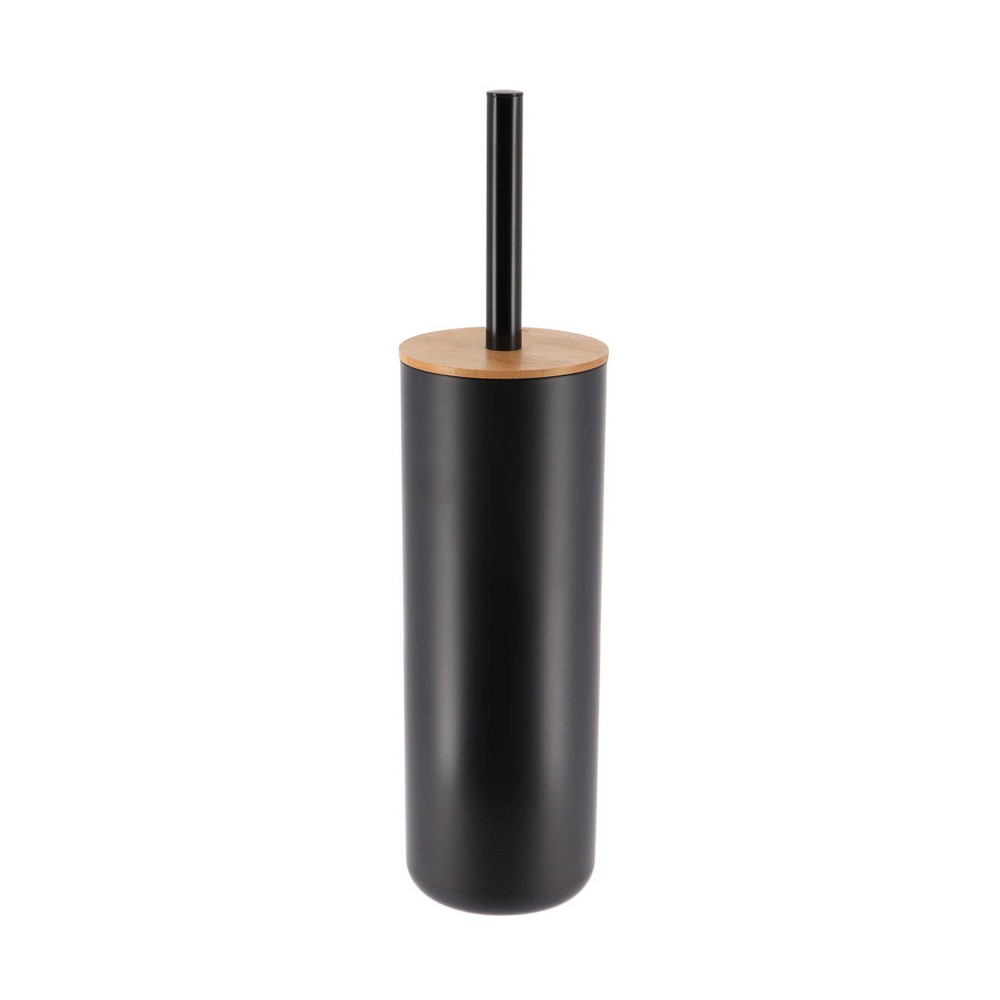 Cepillo para baño de plástico negro con base de bambú