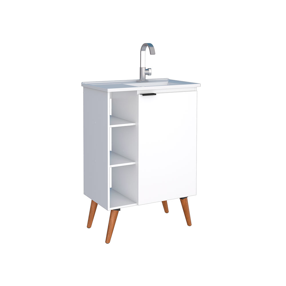 Mueble para baño con patas en madera con lavamanos blanco 62x70x36cm