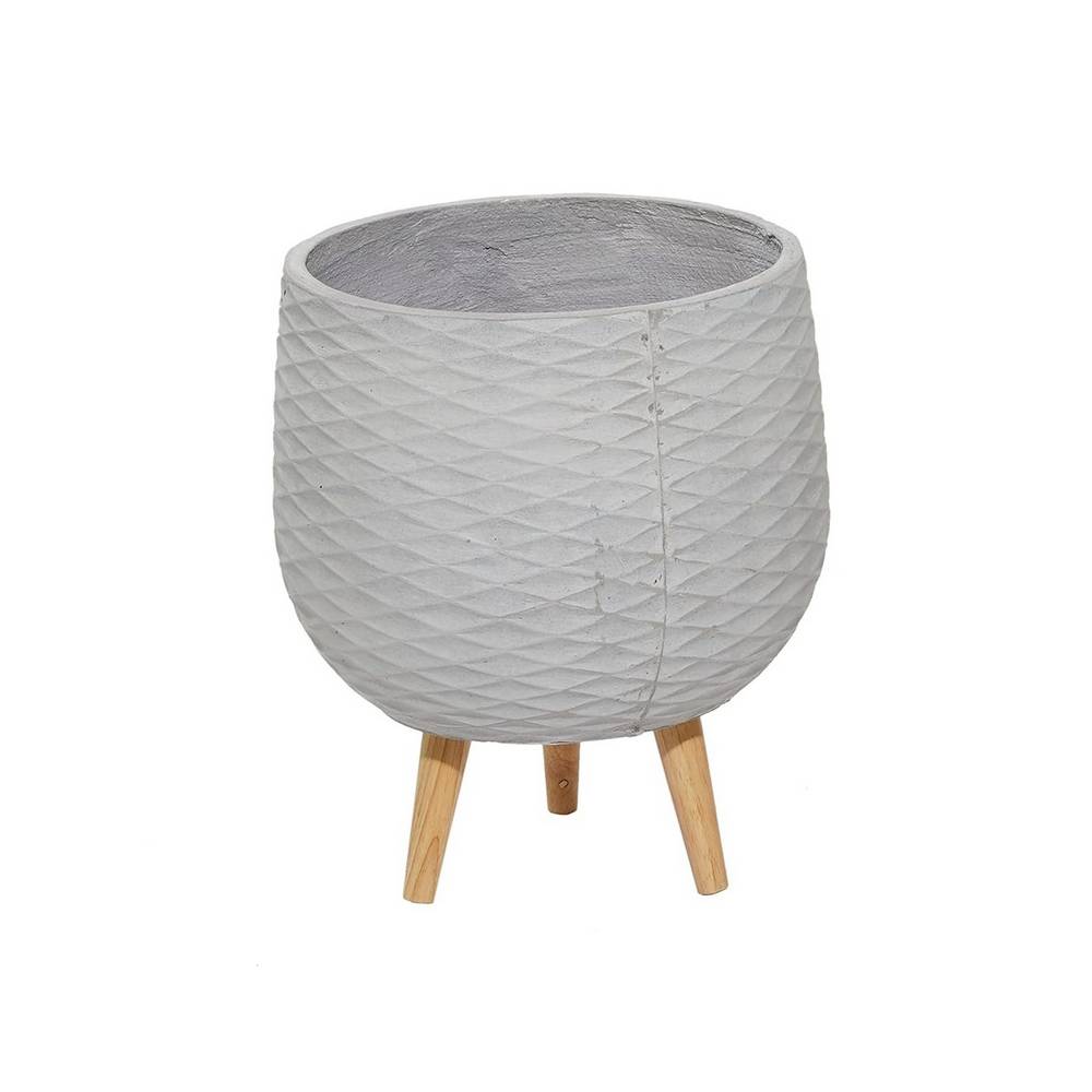 Maceta decorativa de arcilla con patas de madera 38.1 cm gris