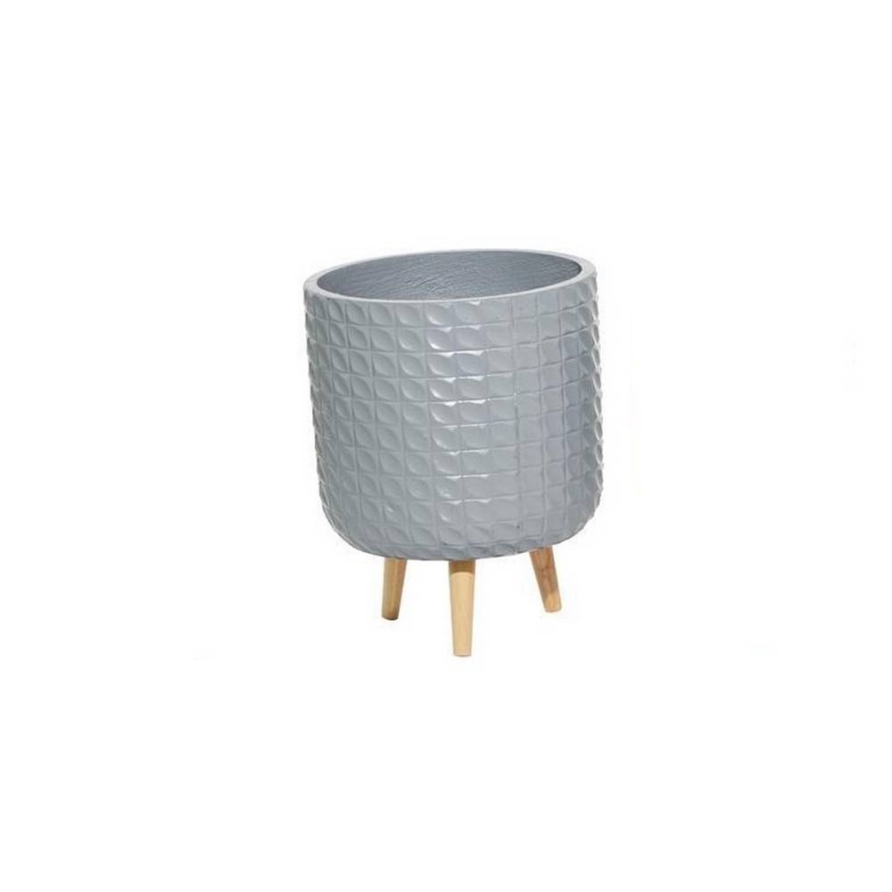 Maceta decorativa de arcilla con patas de madera 40.6 cm celeste