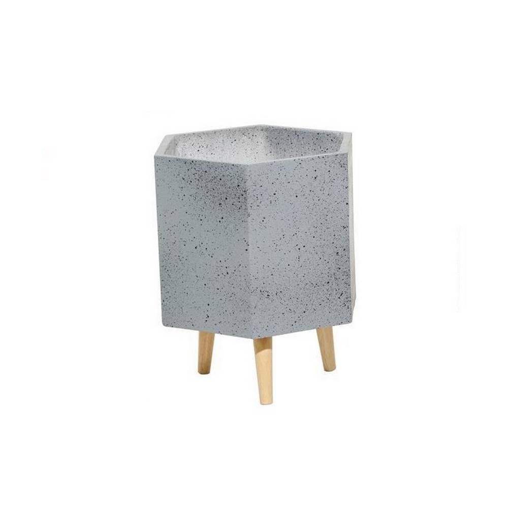 Maceta decorativa de arcilla con patas de madera 43.1 cm gris