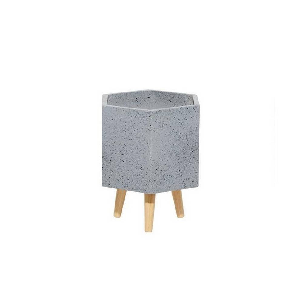 Maceta decorativa de arcilla con patas de madera 38.1 cm gris