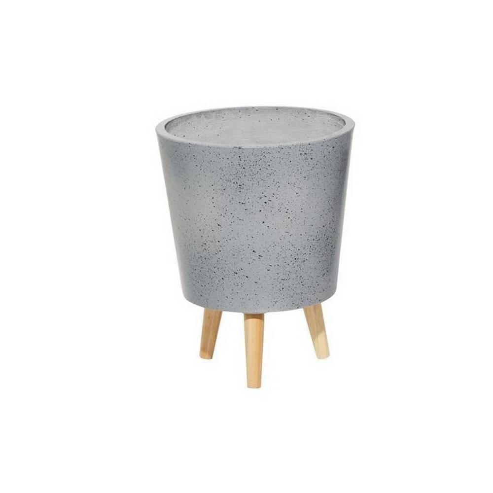 Maceta decorativa de arcilla con patas de madera 40.6 cm gris