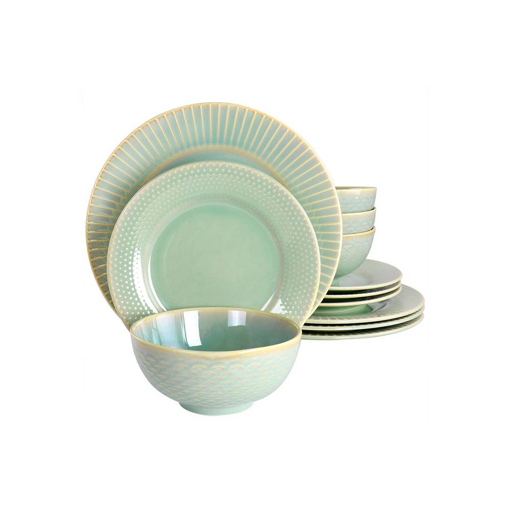 Vajilla de ceramica verde agua luminetts 12 piezas