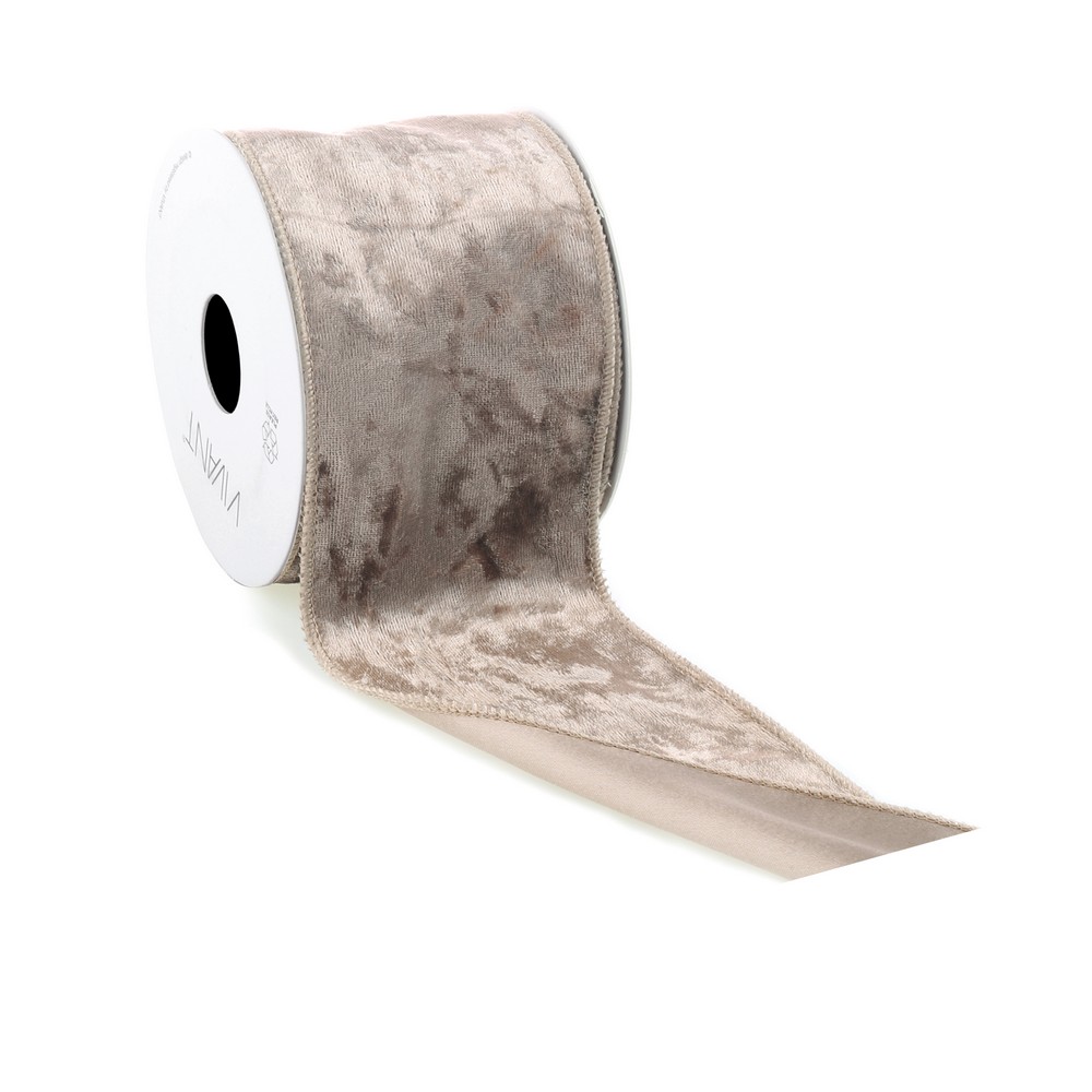 Liston navideño con borde de alambre 3 m taupe velvet satin