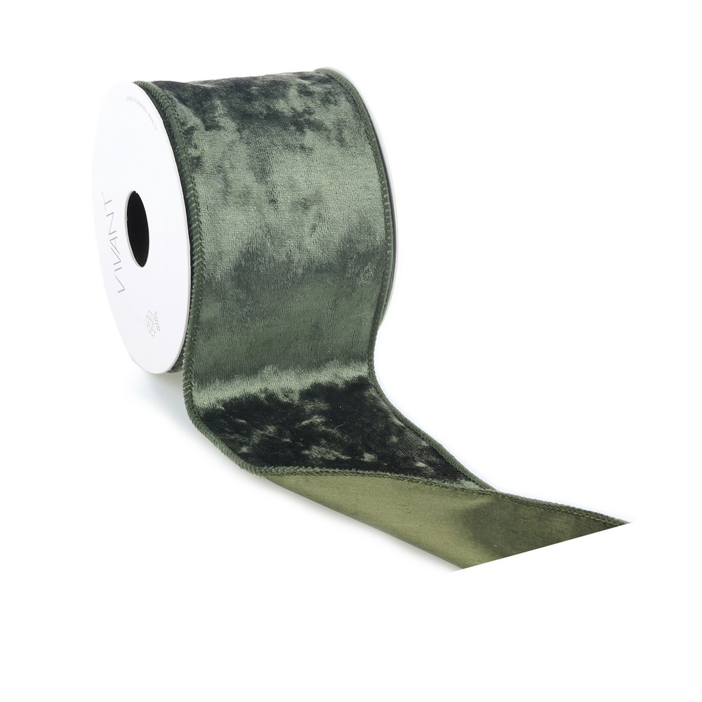 Liston navideño con borde de alambre 3 m verde velvet satin