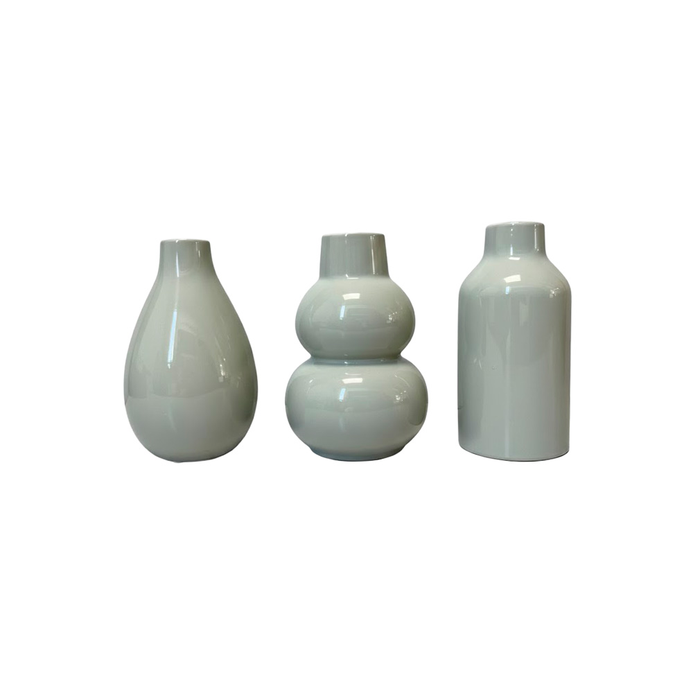 Florero decorativo de porcelana 12.7x20.32 verde 3 piezas
