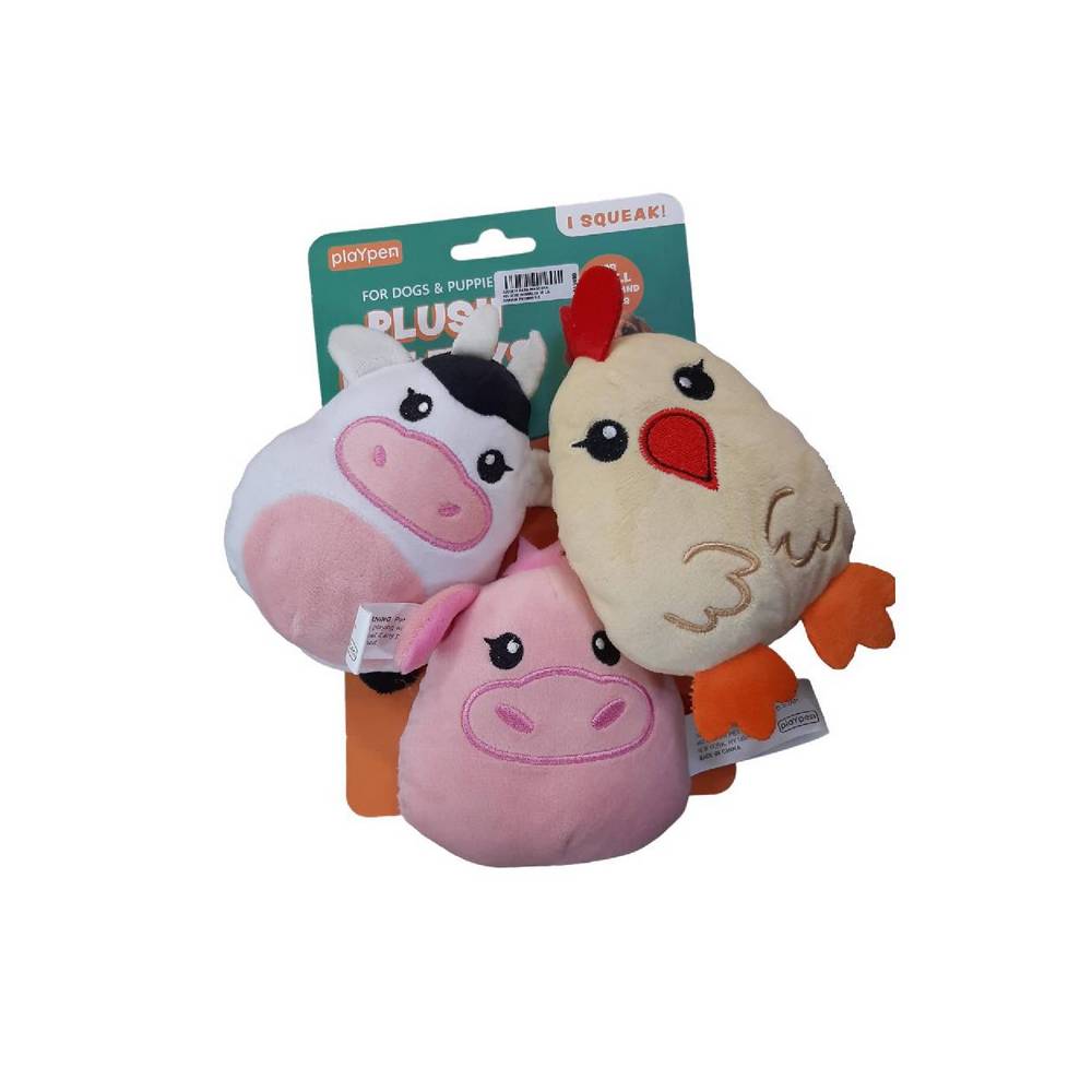 Juguete para mascota peluche animales de la granja 3 piezas