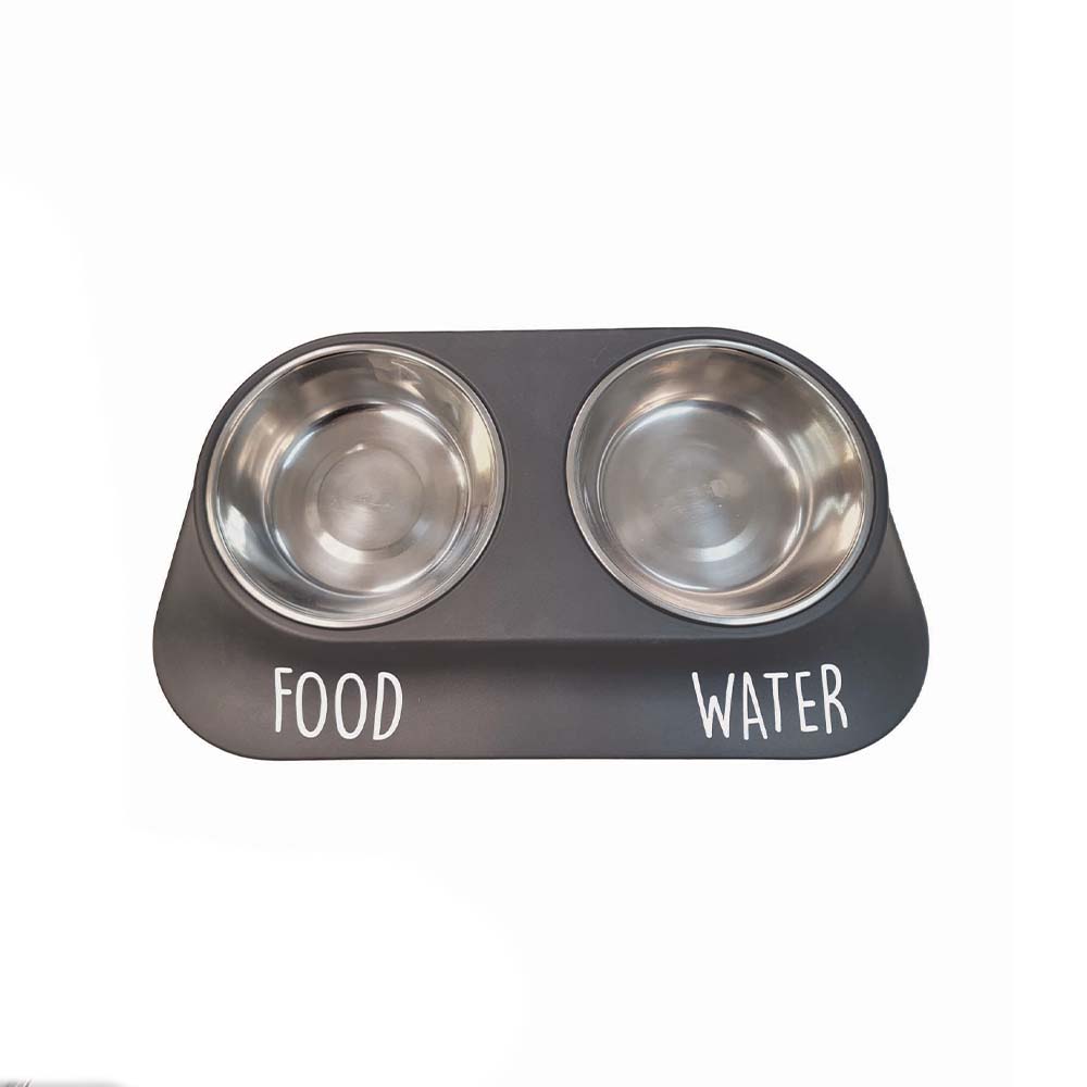 Plato para mascota 2 espacios gris