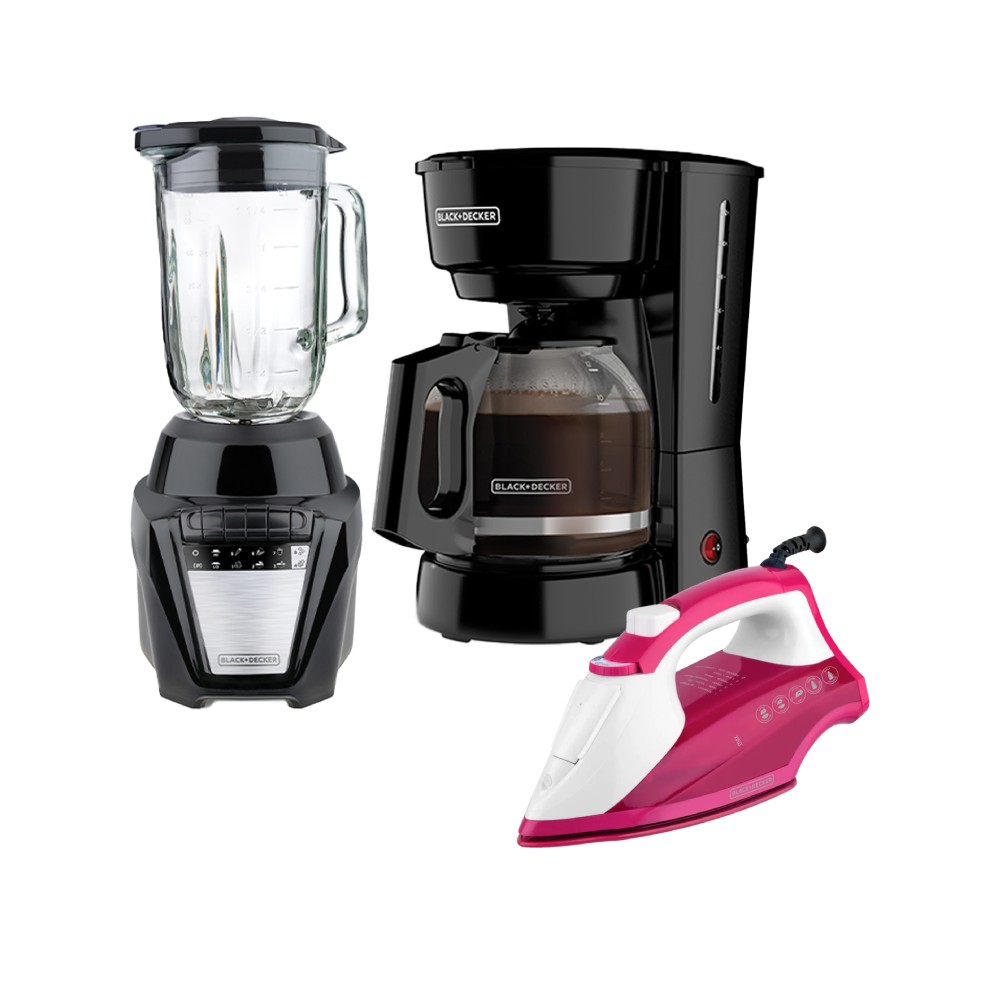 Plancha a vapor+ licuadora ice crush+ cafetera 12 tazas 3 piezas