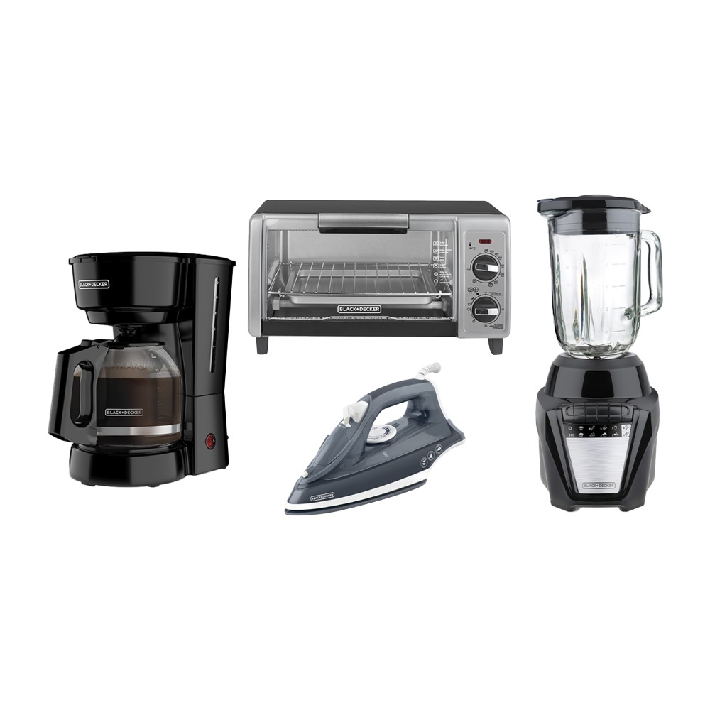 Horno electrico+ plancha a vapor+ licuadora ice crush+ cafetera 12 tazas 4 pieza