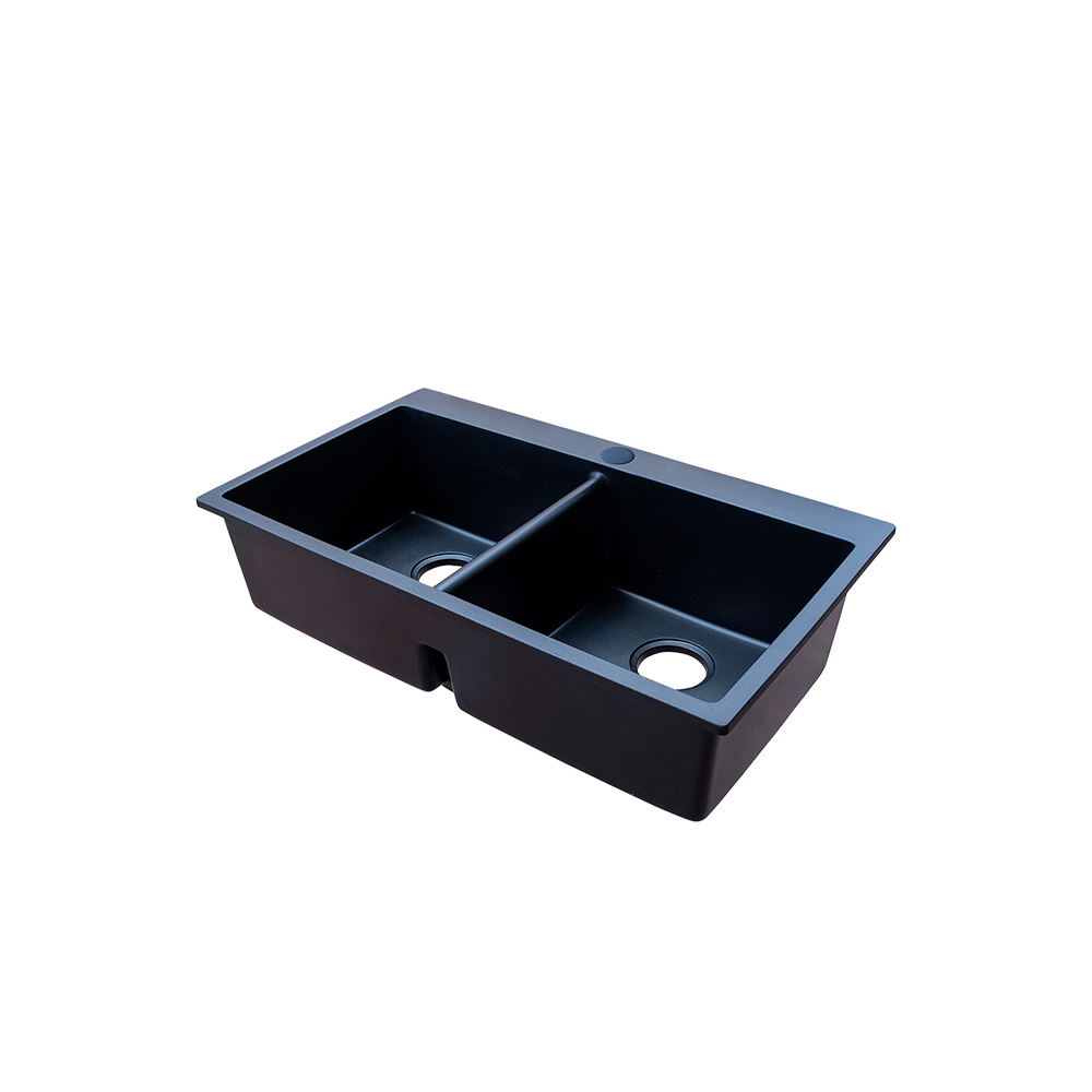 Fregadero de cuarzo 84x49x20cm 2pnegro empotrable con desague