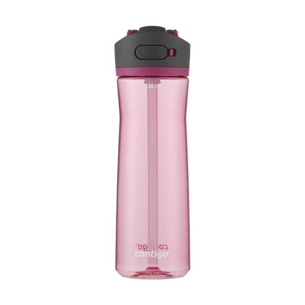Botella de plástico para agua de 709 ml color rosado y negro