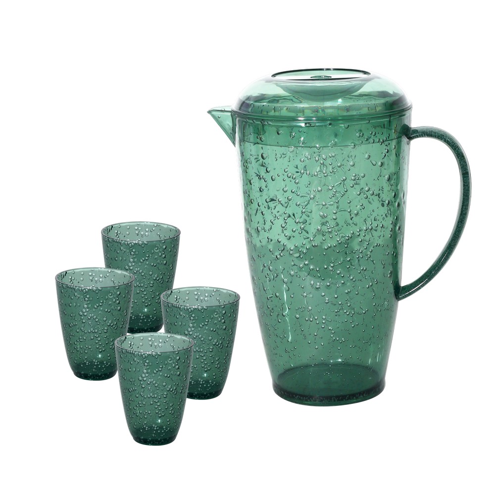 Pichel de plastico con vasos verde 5 piezas