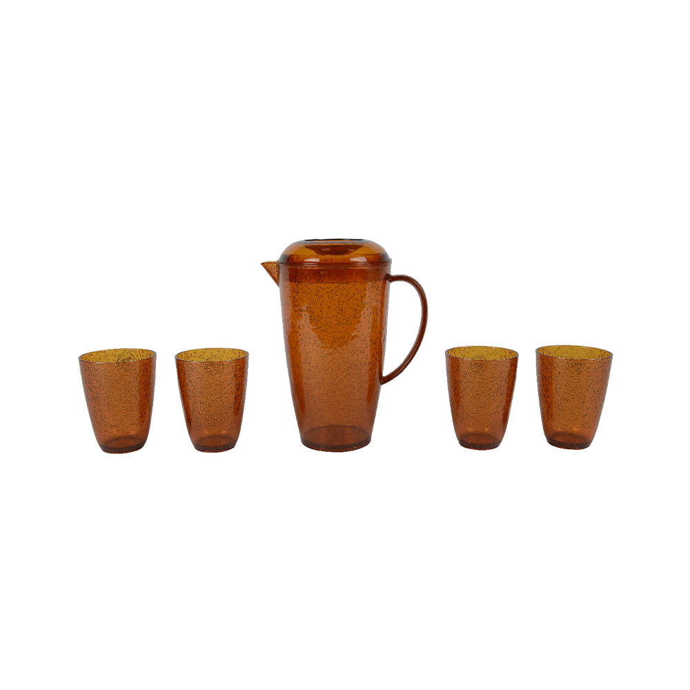 Pichel de plastico con vasos naranja 5 piezas