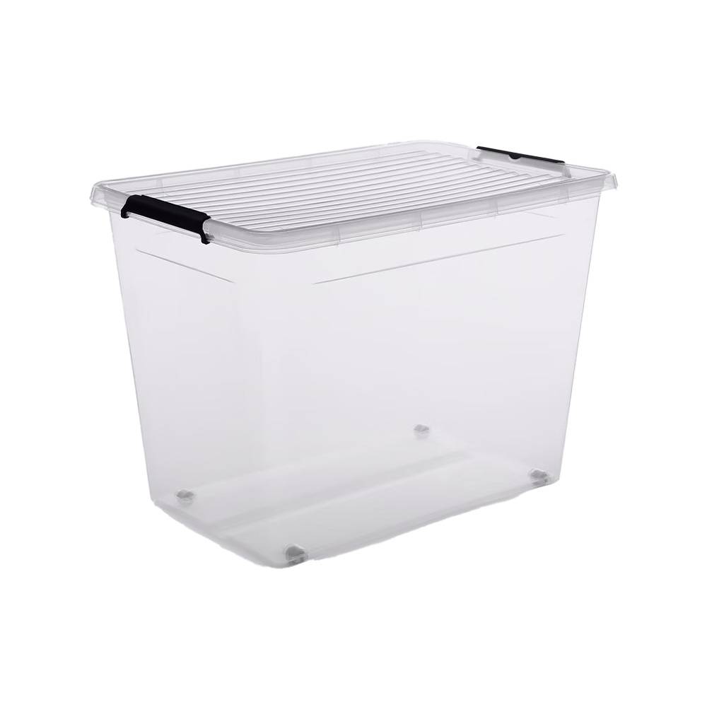 Caja organizadora de plastico con tapadera 80 l clip transparente