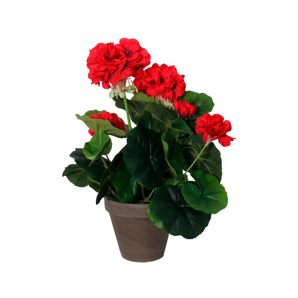 Planta artificial con maceta de arcilla geranio rojo 34 cm