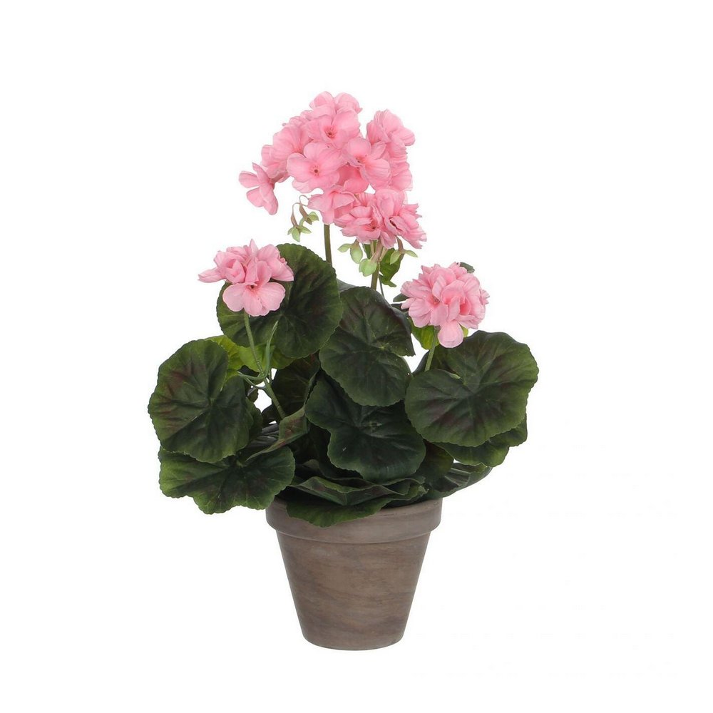 Planta artificial con maceta de arcilla geranio rosado 34 cm