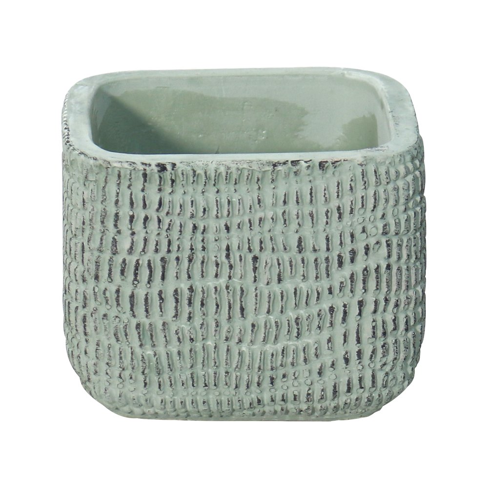 Maceta decorativa de ceramica cuadrada 8x8x6.5 cm siri verde