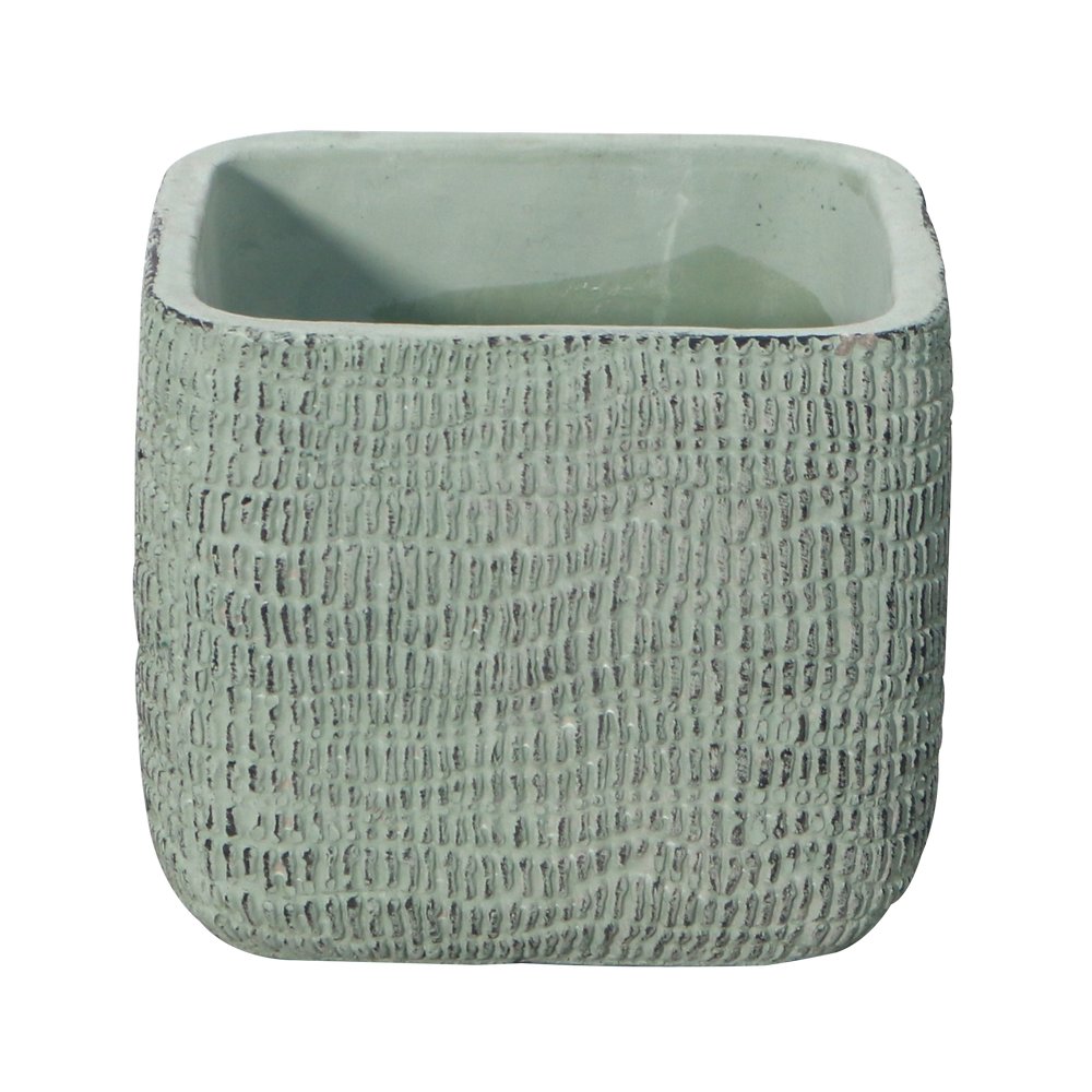 Maceta decorativa de cerámica cuadrada 11x11x9.5 cm siri verde