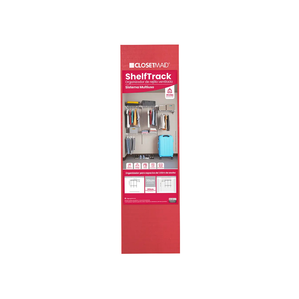 Closet organizador multiuso 1.83x30cm sistema shelftrack