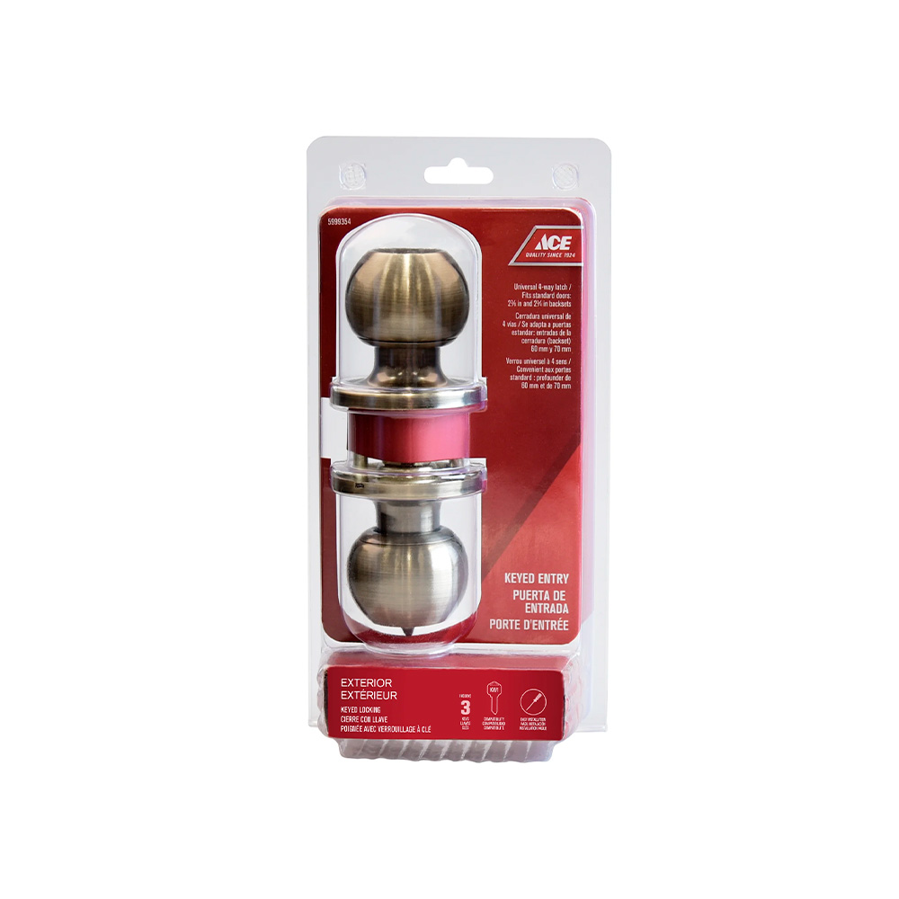 Cerradura dormitorio pomo con llave latón envejecido pestiño 60-70mm