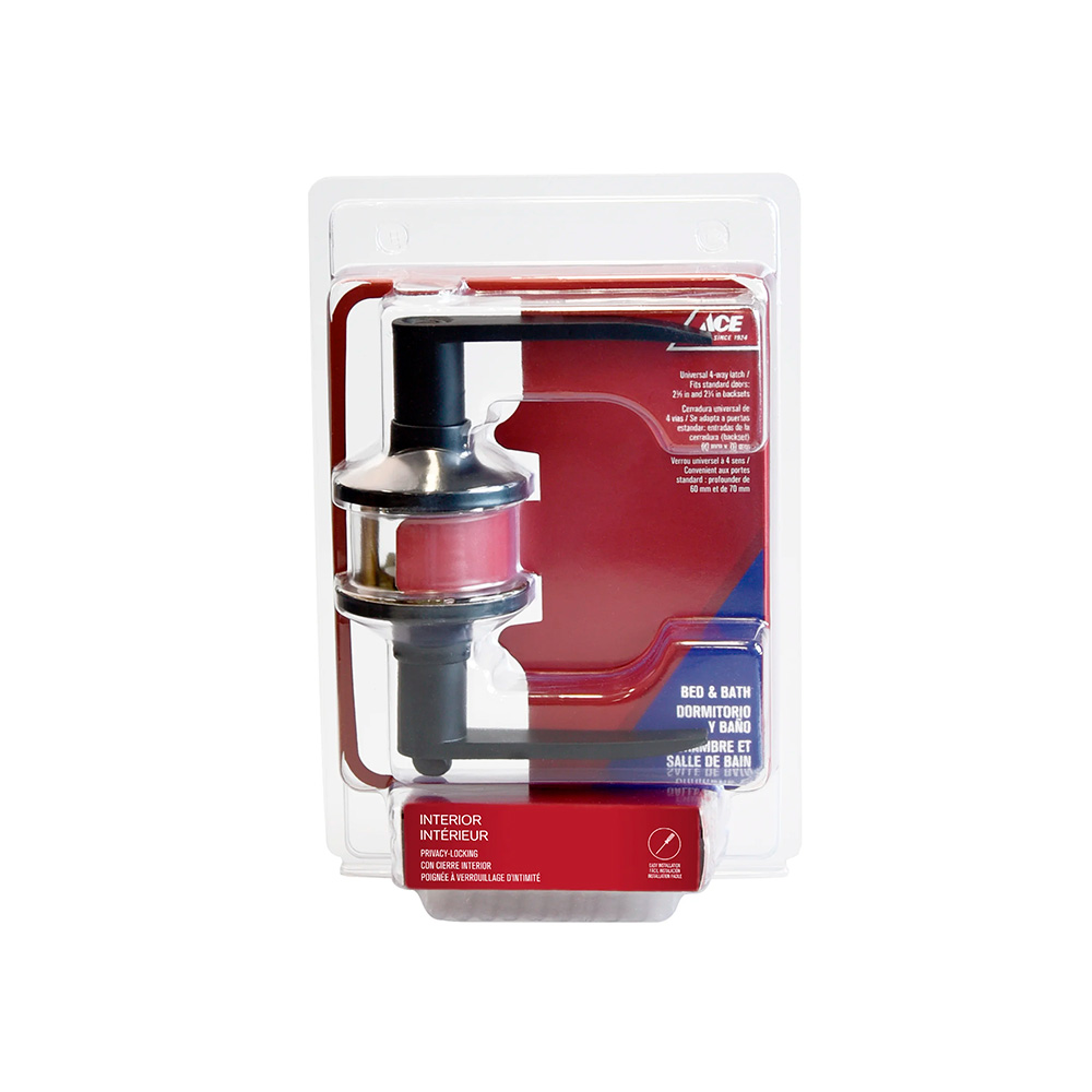 Cerradura dormitorio manija recta con seguro negro mate pestiño 60-70mm