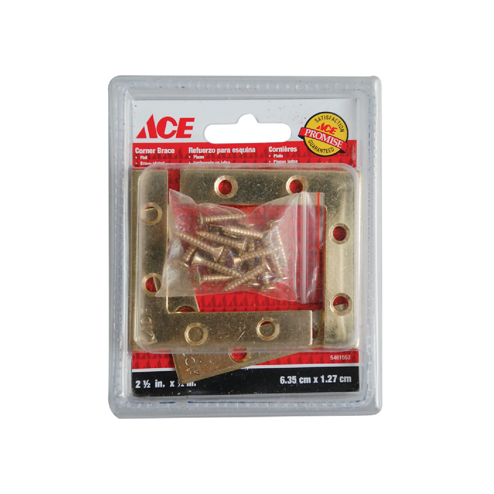Escuadra de refuerzo plano 6.35x1.27cm (2.5x0.5'') laton brillante paq 4