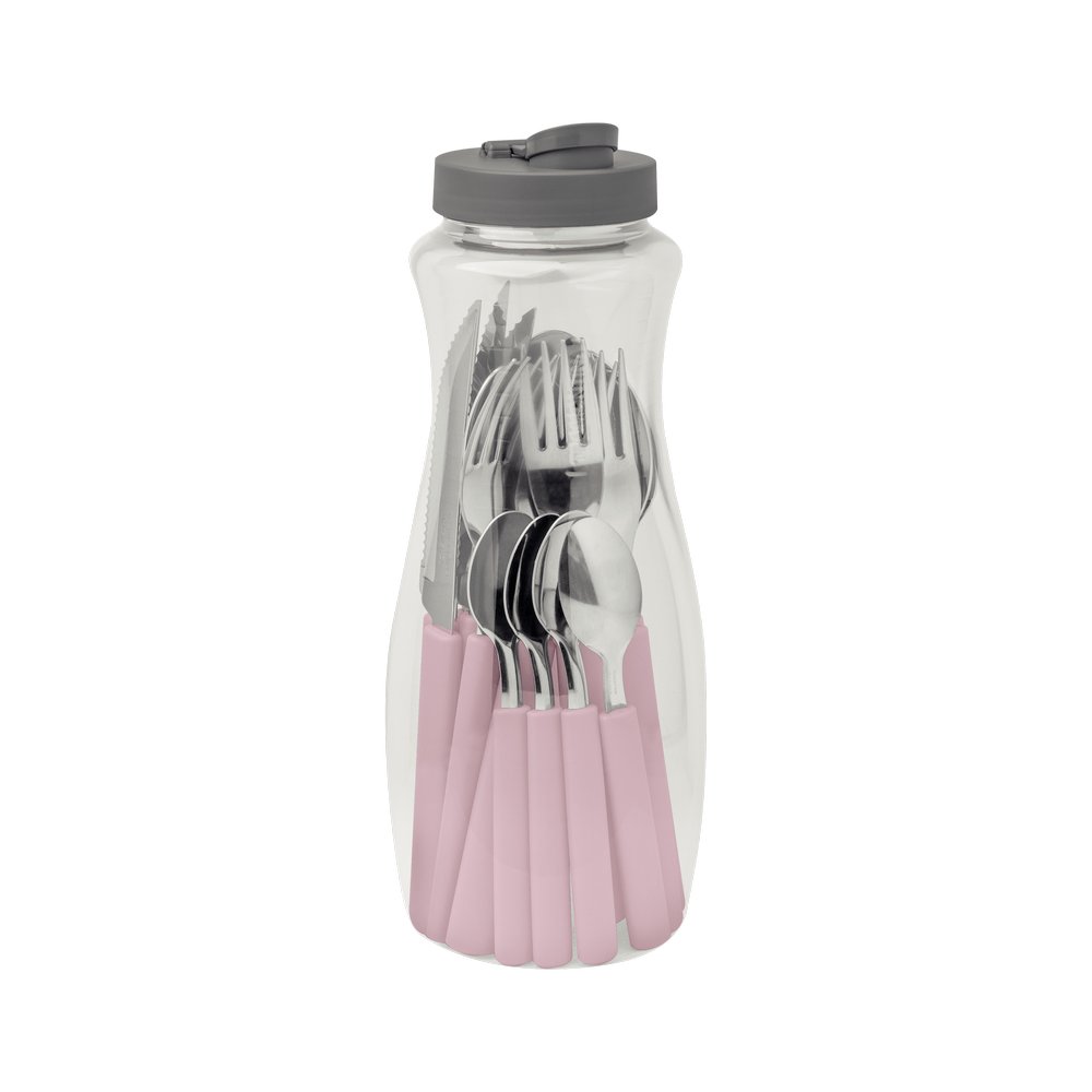 Cubiertos de acero inox con mango rosado gamboa 16 piezas