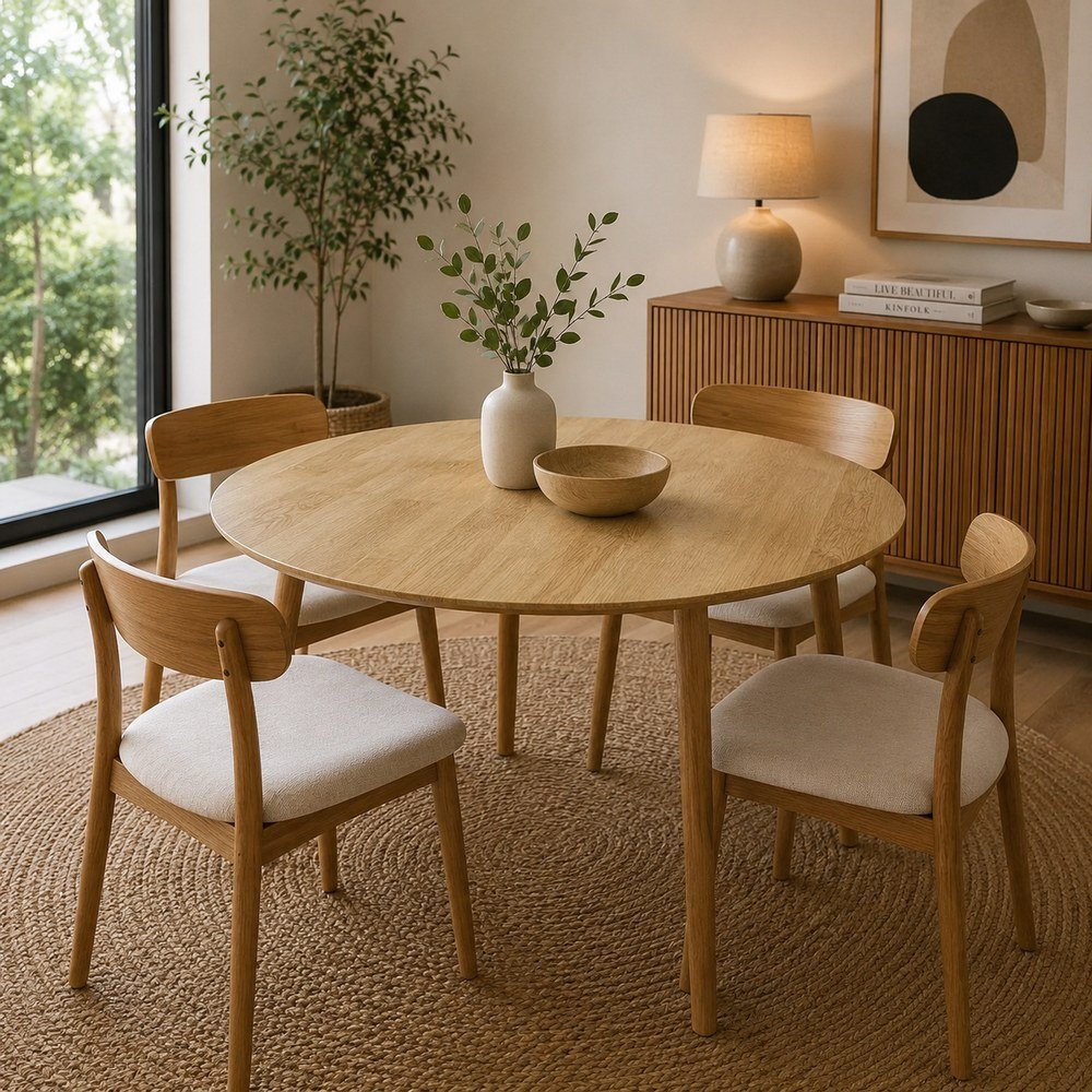 Mesa redonda para comedor 130 cm color beige