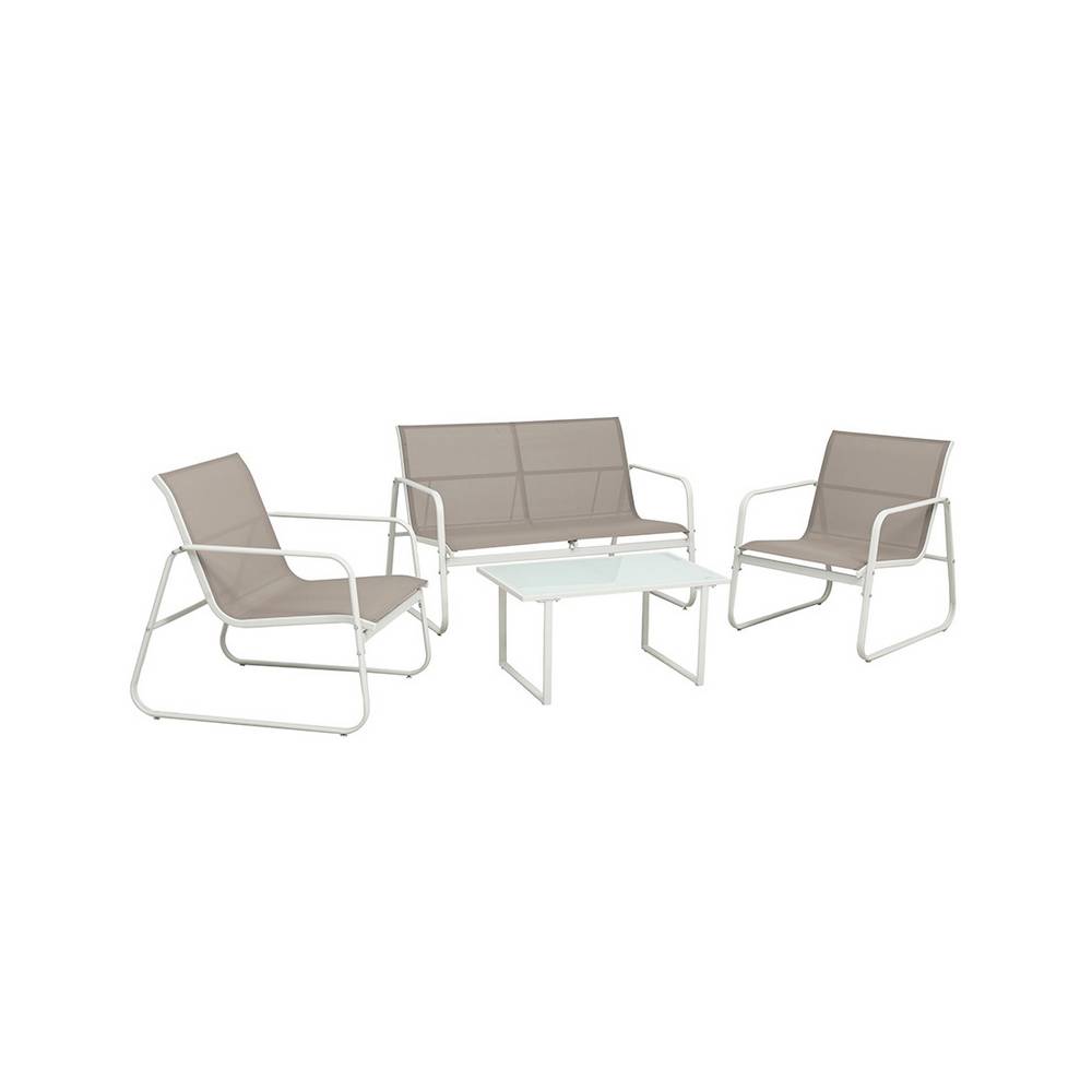 Mueble para exterior de acero blanco/cafe 4 piezas