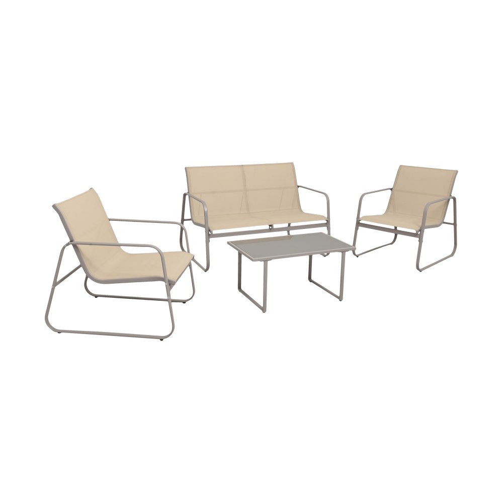 Mueble para exterior de acero gris/beige 4 piezas