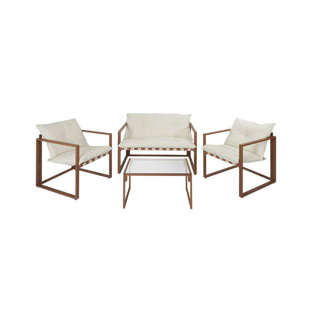 Mueble para exterior de acero cafe/blanco 4 piezas
