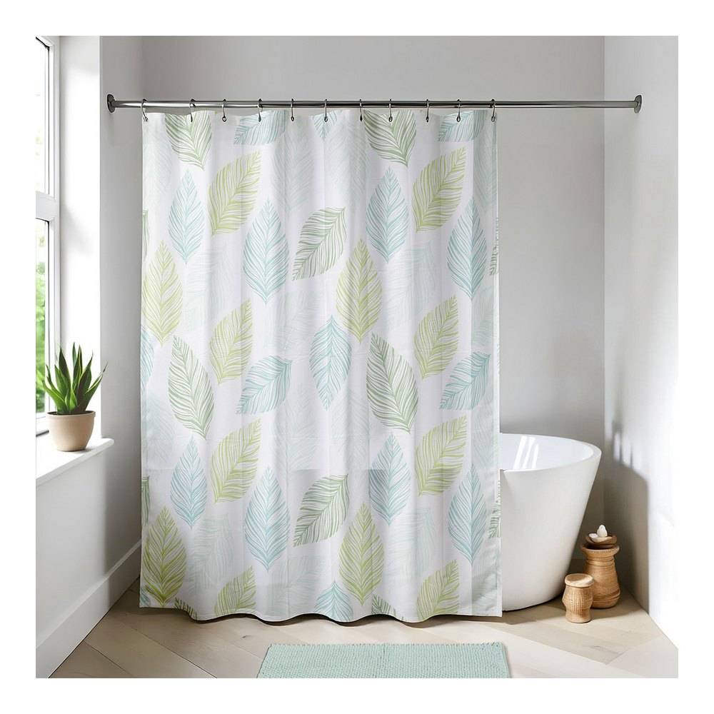 Cortina para baño peva 180x180 cm con 12 ganchos blancos - garden party