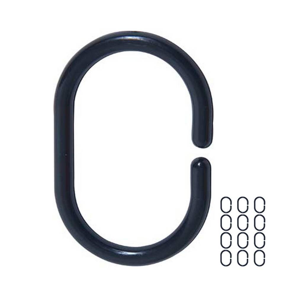 Set de 12 ganchos negro pvc para cortina de baño