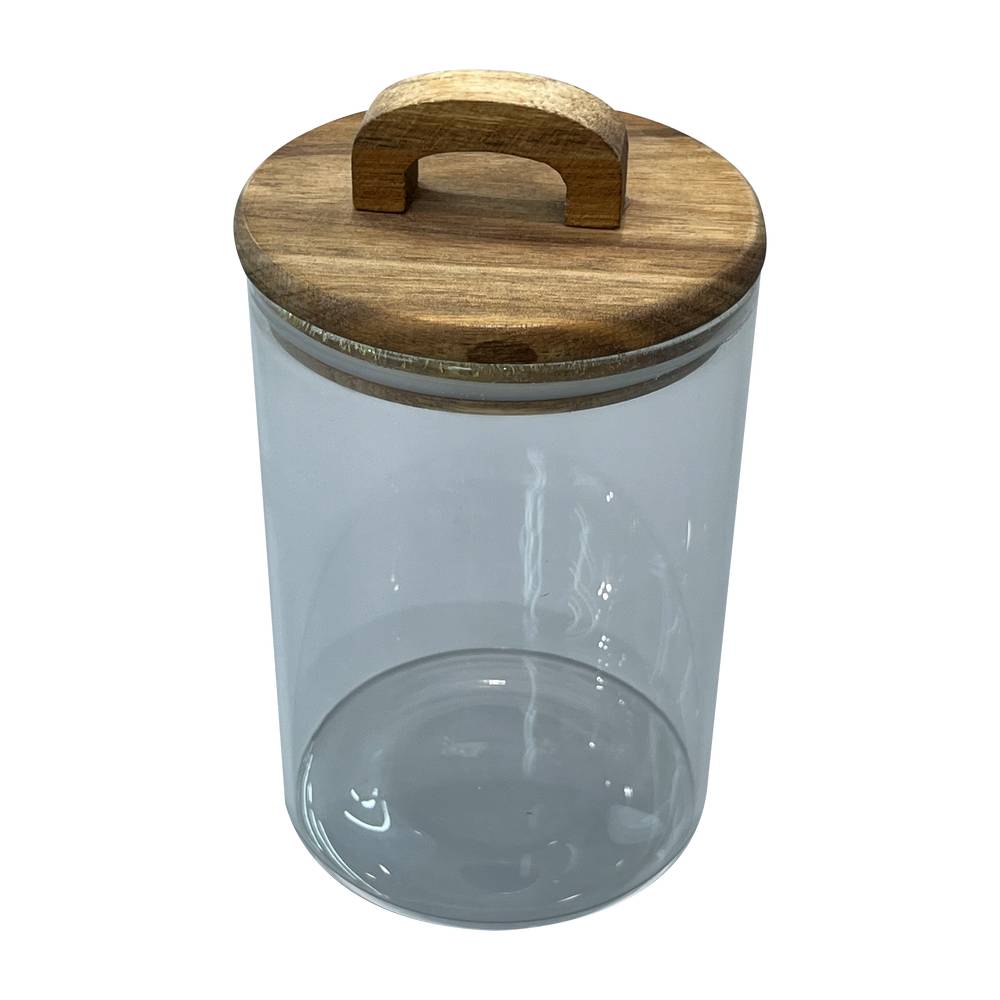 Deposito para almacenar de vidrio con tapa de madera 800 ml