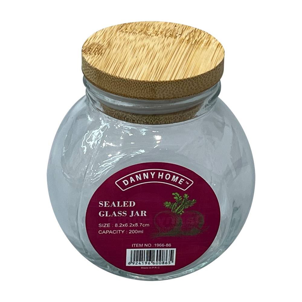 Deposito para almacenar de vidrio con tapa de bambu 8.2x6.2x8.7 cm