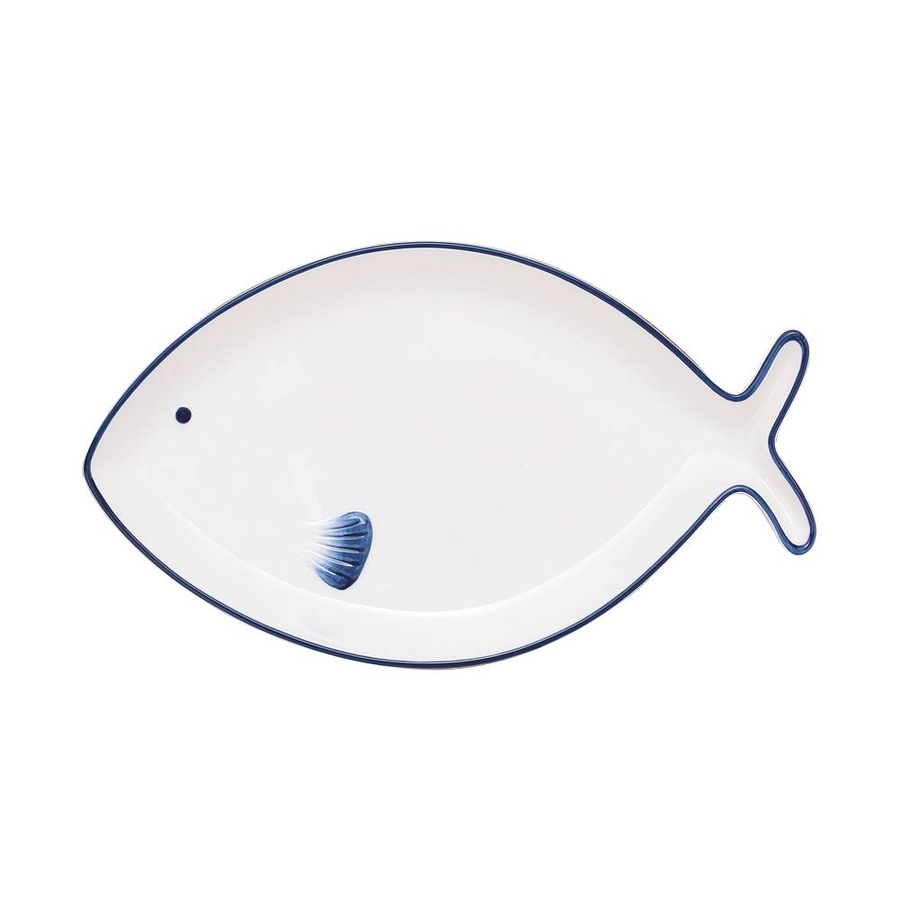 Plato para servir de porcelana-madera 26.6 cm pescado