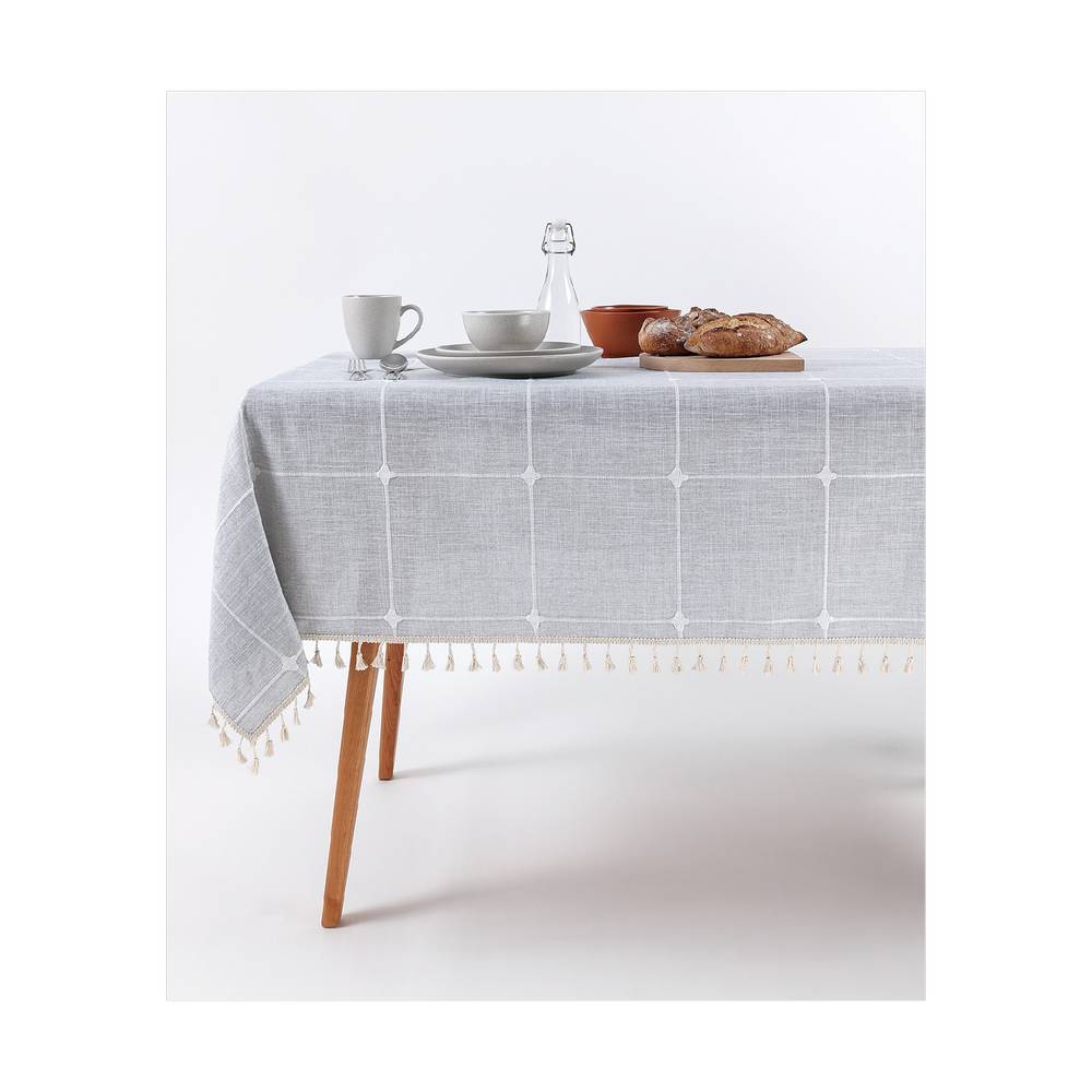 Mantel de tela para mesa rectangular 140x180 cm jacquard gris oscuro