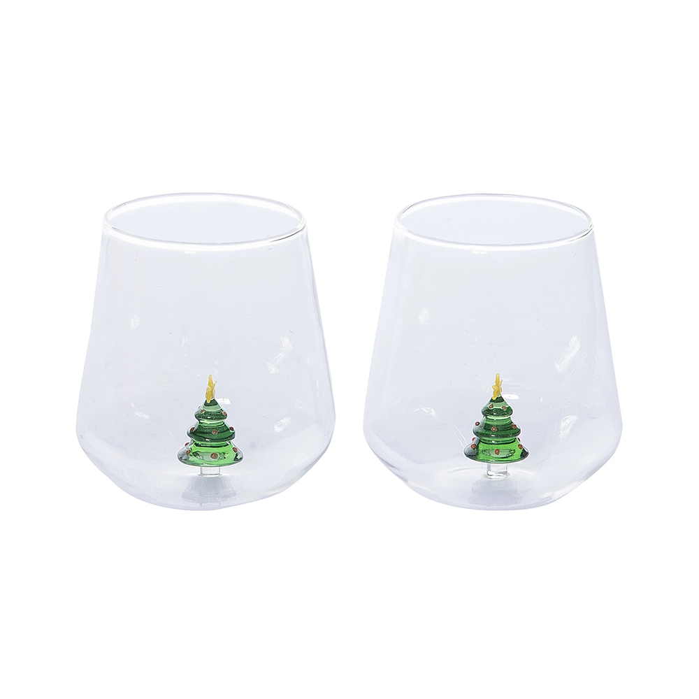 Vaso vidrio de vino con arbol navideño 12 oz