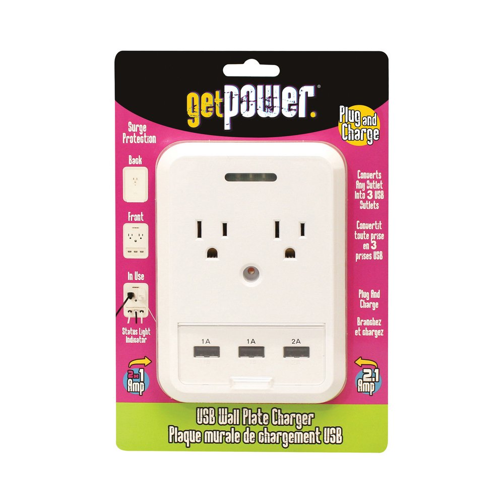 Toma multiple con protector de voltaje 2 salidas 3usb blanco