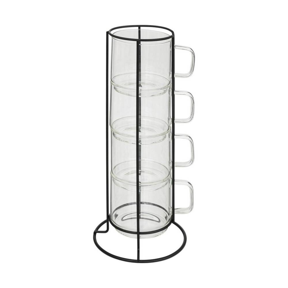 Taza de vidrio con soporte de metal - set de 5 unidades
