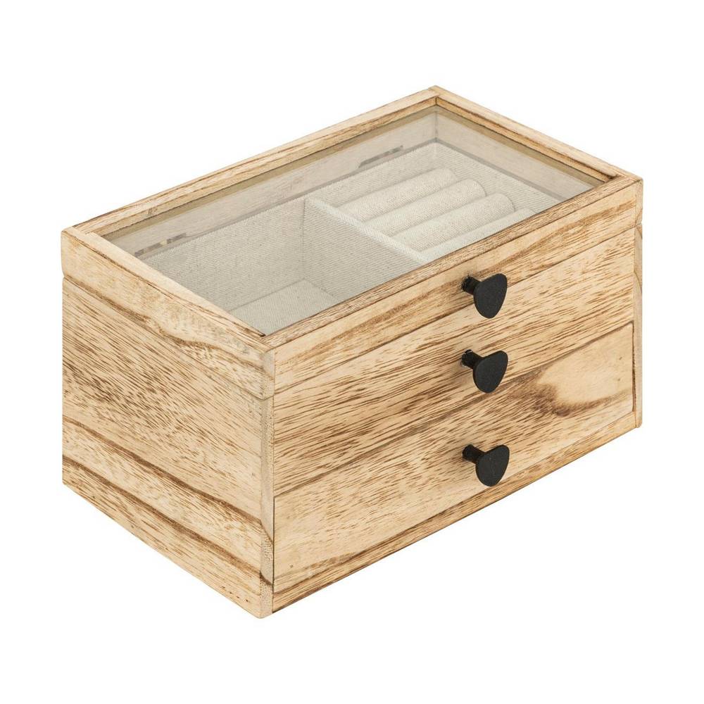 Joyero decorativo de madera de 19.7 x 11.5 x 12.6 cm beige